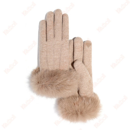 fashionable cashmere dark tea camel gloves
